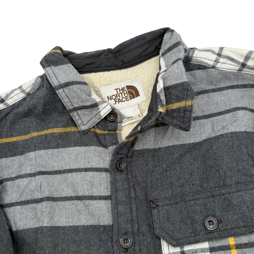 The North Face Campshire Shirt Jacket Men Medium Gray Plaid Sherpa Lined Shacket